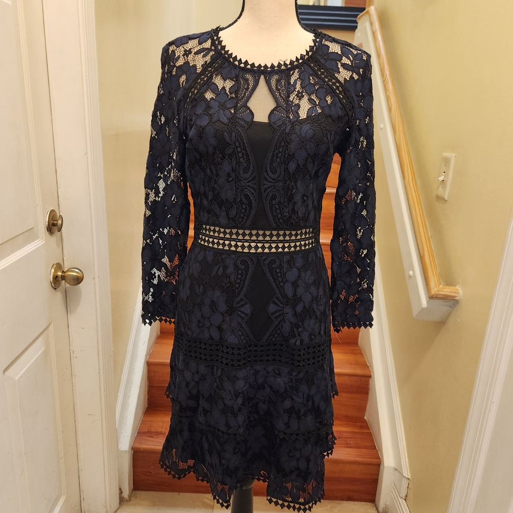 RACHEL Rachel Roy Navy Lace Long Sleeve Dress